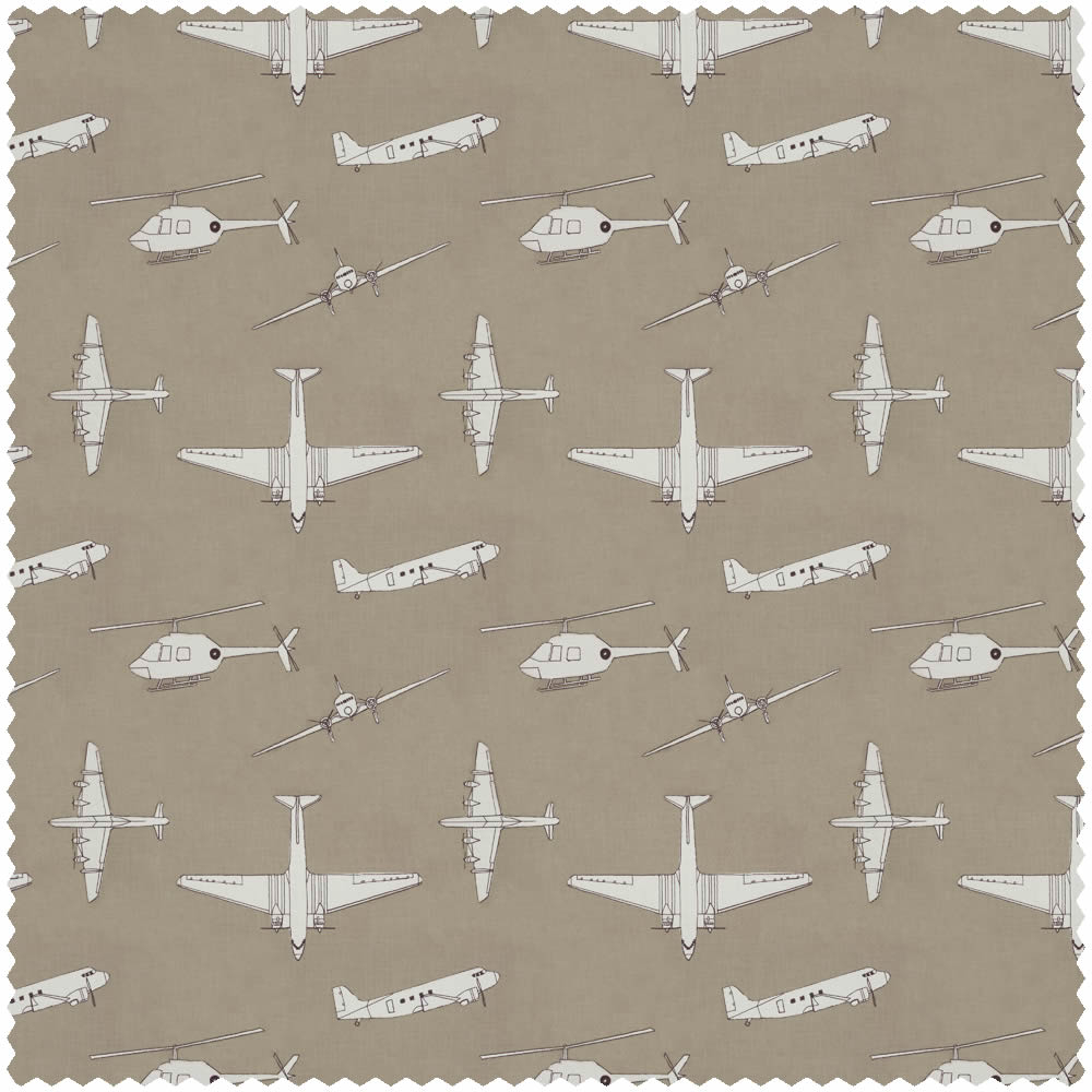 Stoff Hubschreiber Flugzeuge Oldtimer braun HLTF133573