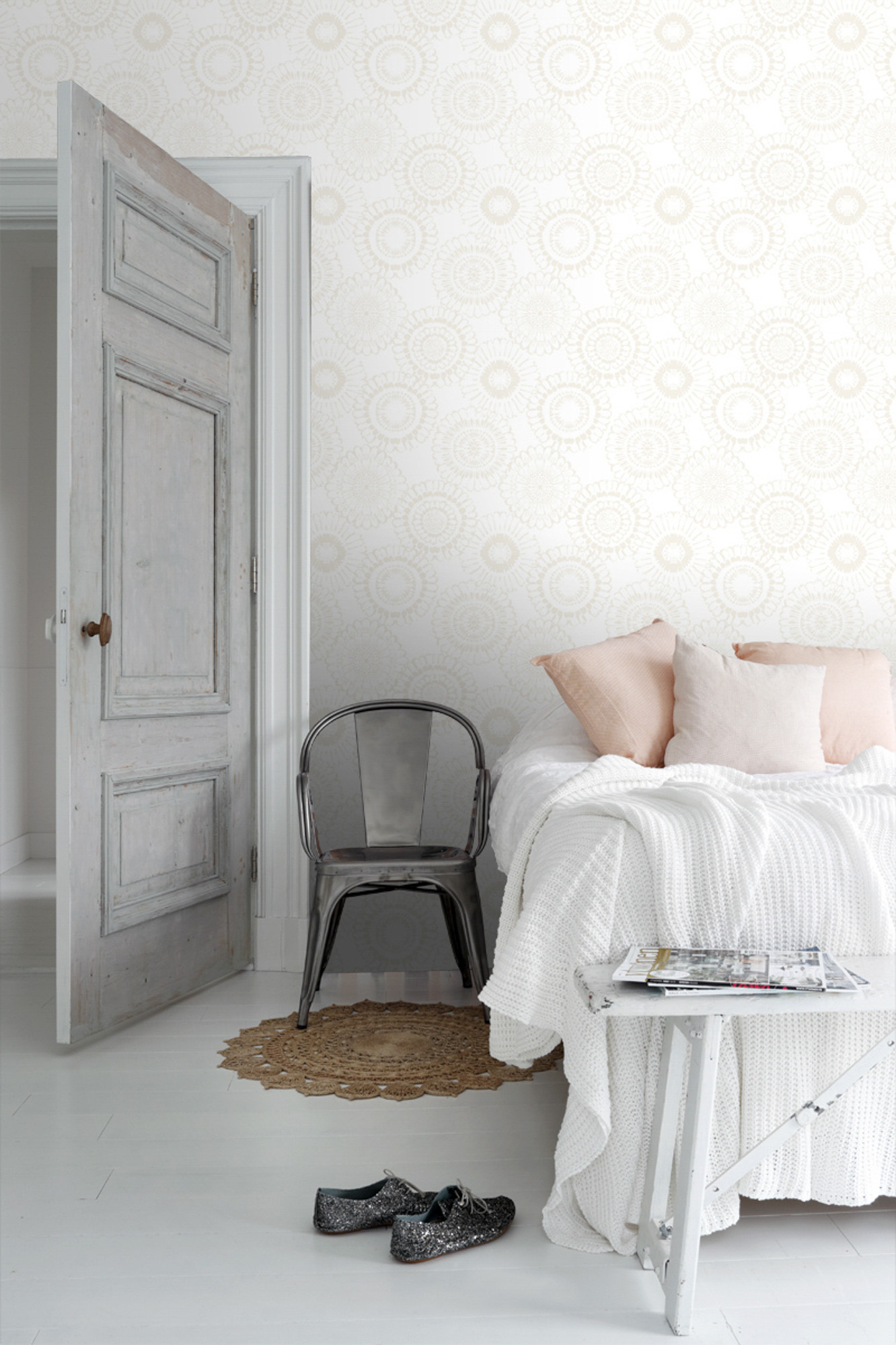 Blumentapete Scandi silber weiß Vlies 138910
