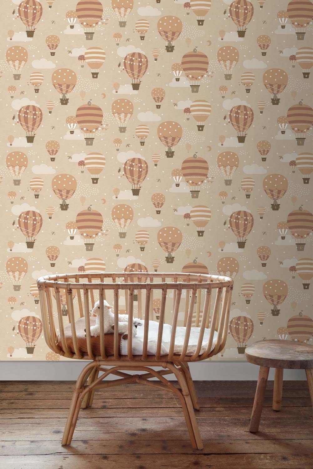 Heißluftballons fliegende Bären und Dackel Vliestapete beige