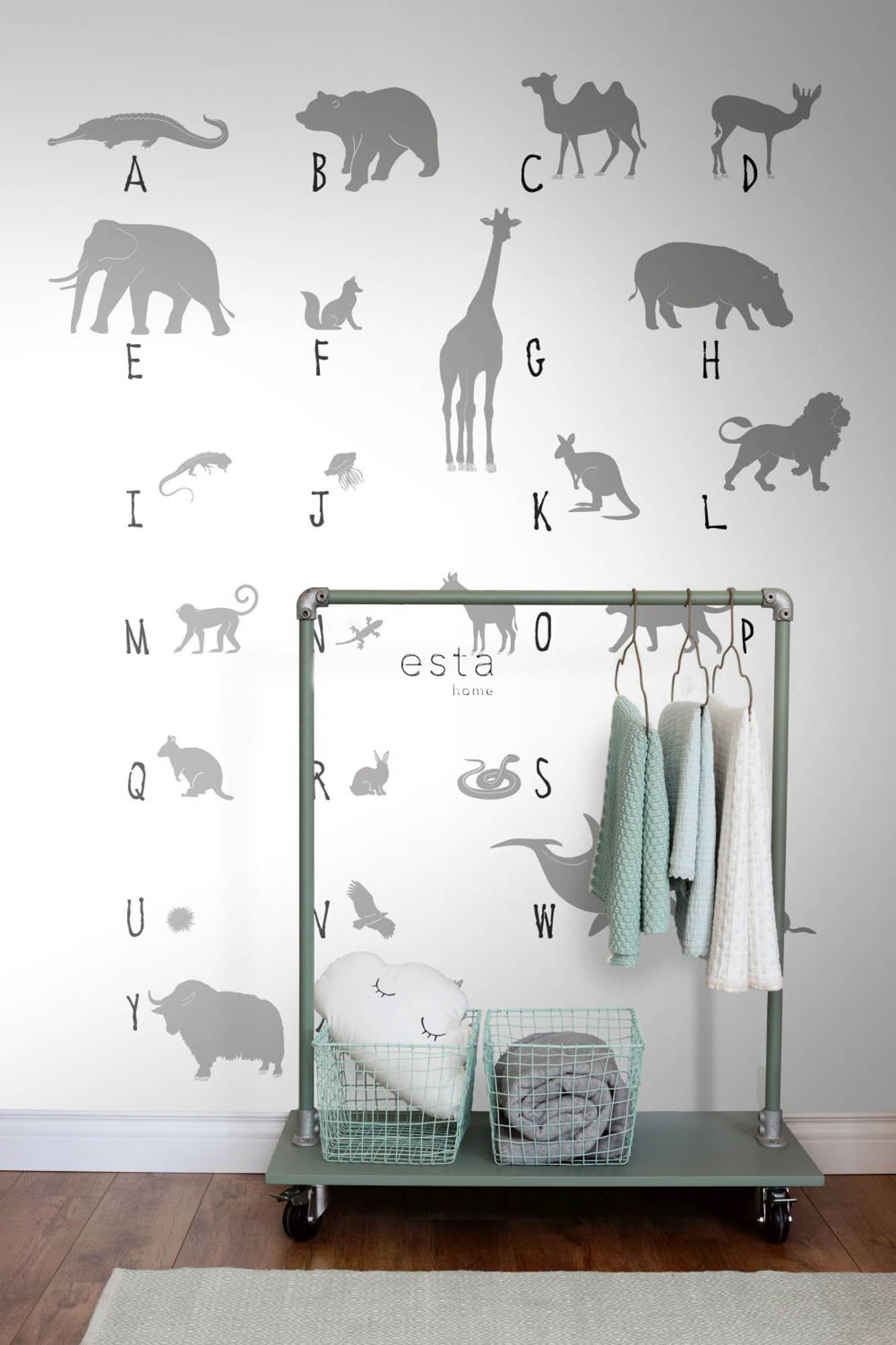 Wandbild Tier ABC Alphabet grau weiß 150 x 279 cm 158923