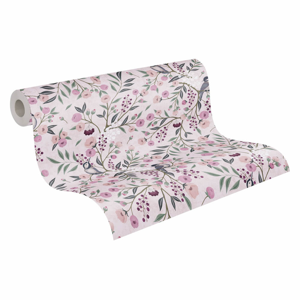 Vliestapete Asiatisch Kischblüten Vögel Blumentapete rosa 771361-8-771361