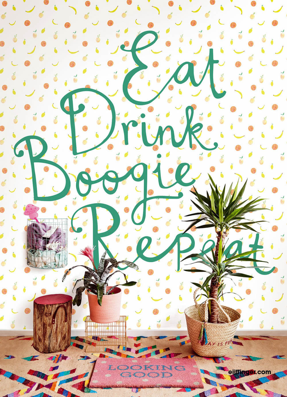 Mural lettering fruits beige non-woven-55-383617