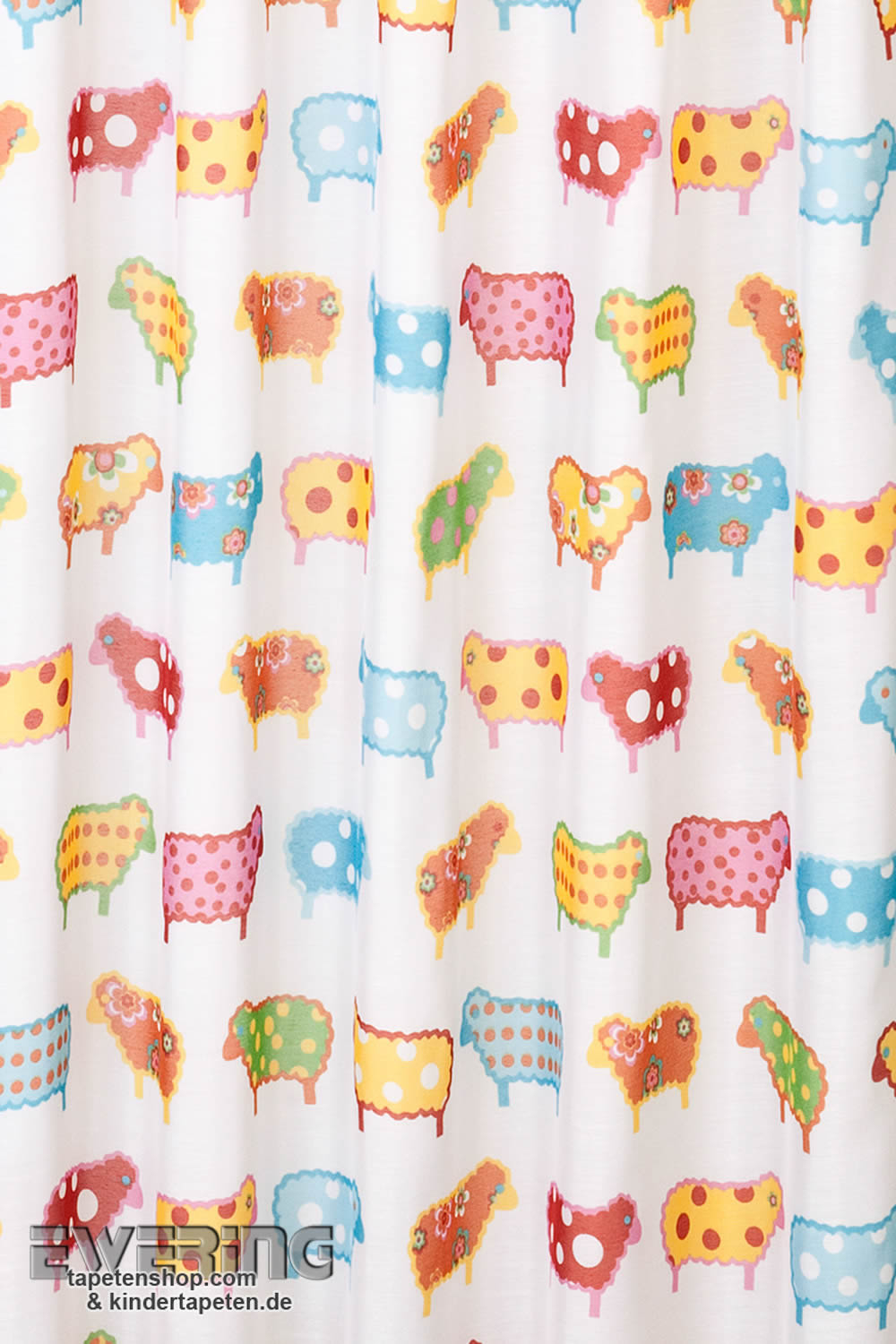 Gardine Weiß Schafe Bunt Fertigdeko