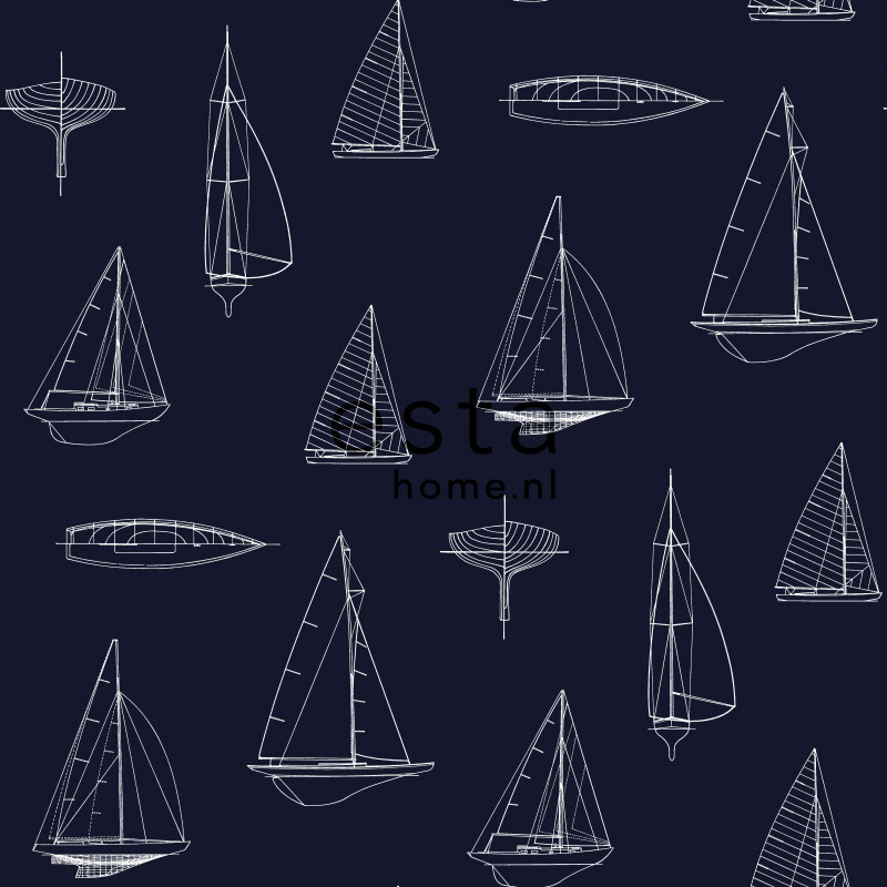 Boot Tapete maritim marineblau Vlies 136428