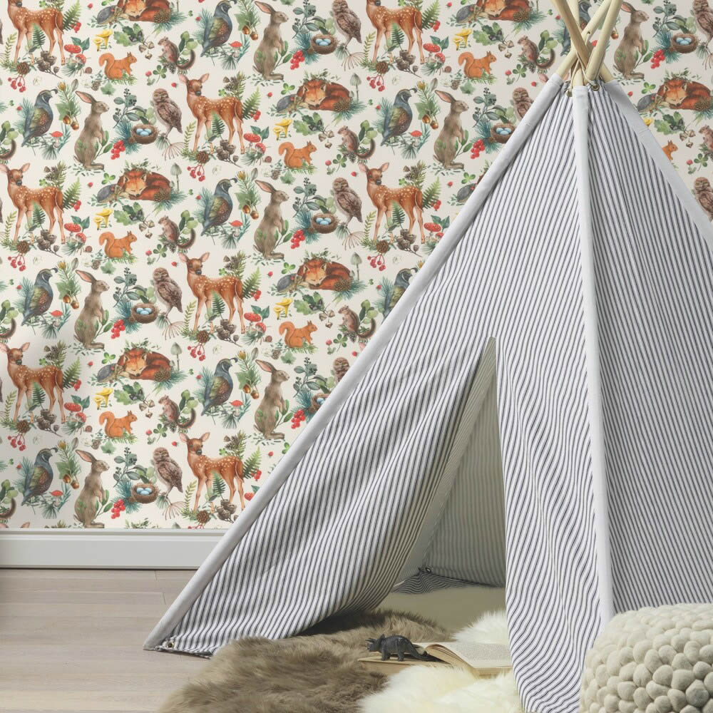 Vliestapete Eichhörnchen Reh Waldtiere Braun Kids World Rasch 300321 _L1