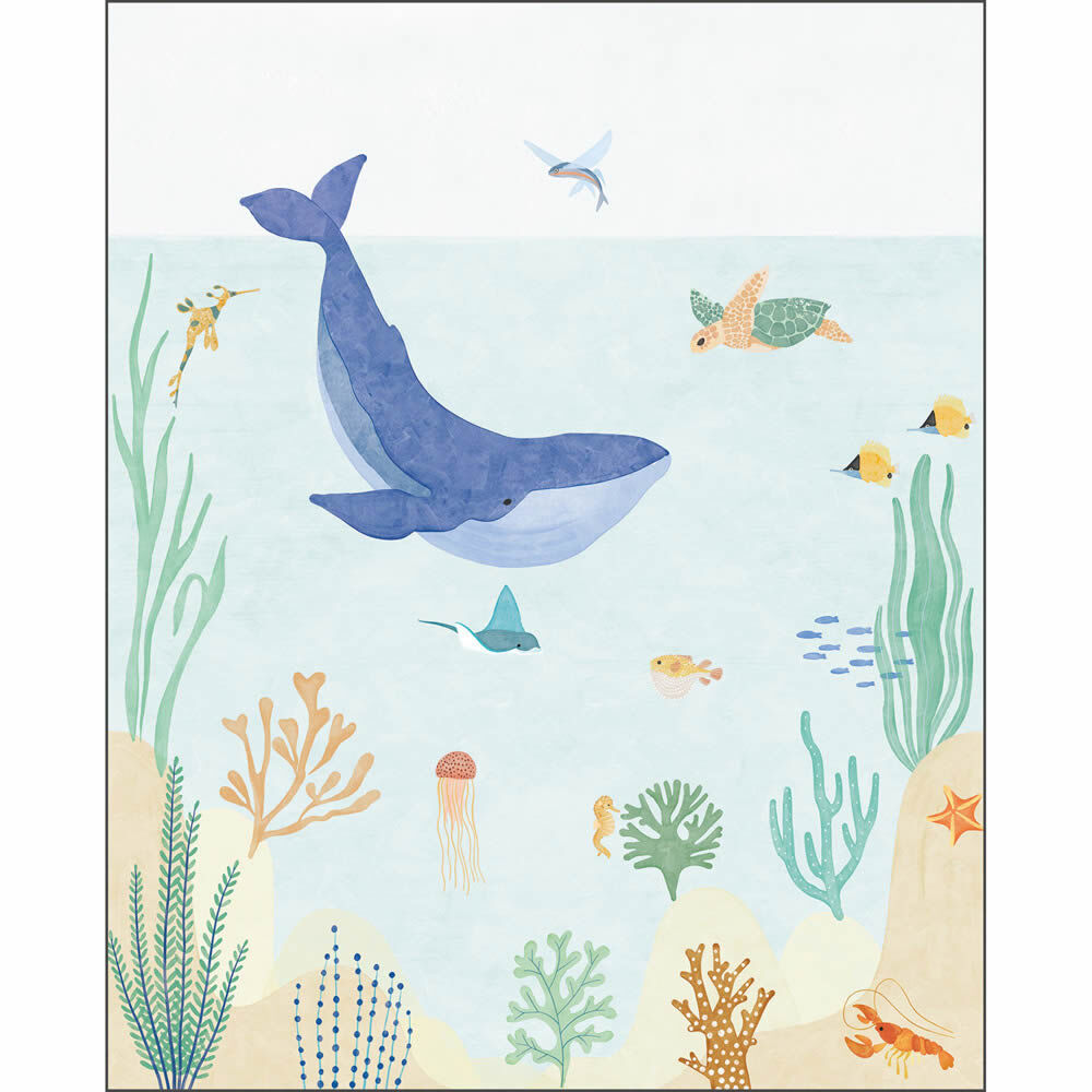 Mural L non-woven sea light blue underwater fish rays turtle Les Minis Mondes Caselio MNM105666002