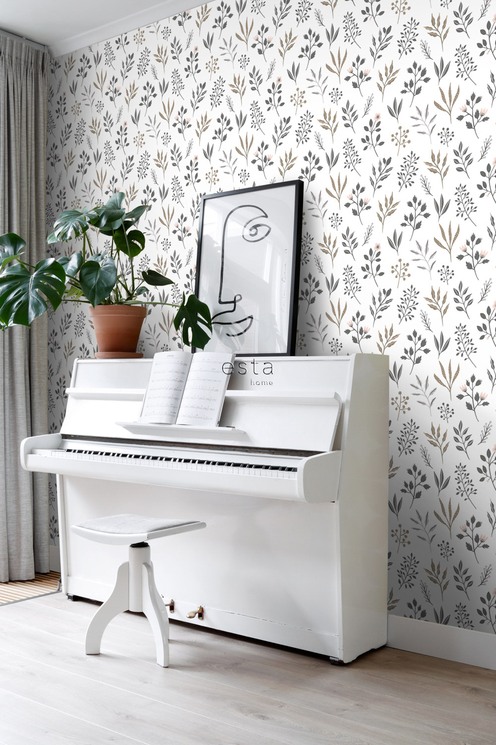 Tapete Florale Tapete Blätter Scandi weiß grau Vlies 139081