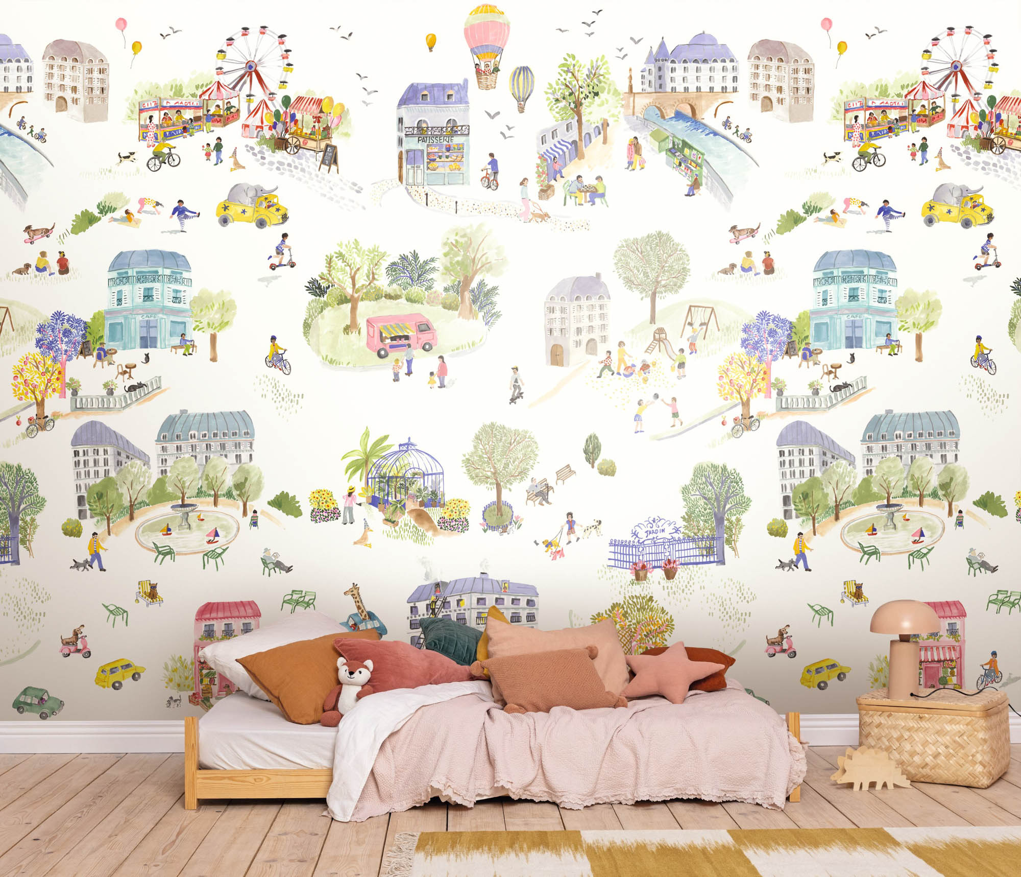 Wandbild L Stadtleben glückliche Zeit Dorf 300 cm x 310 cm