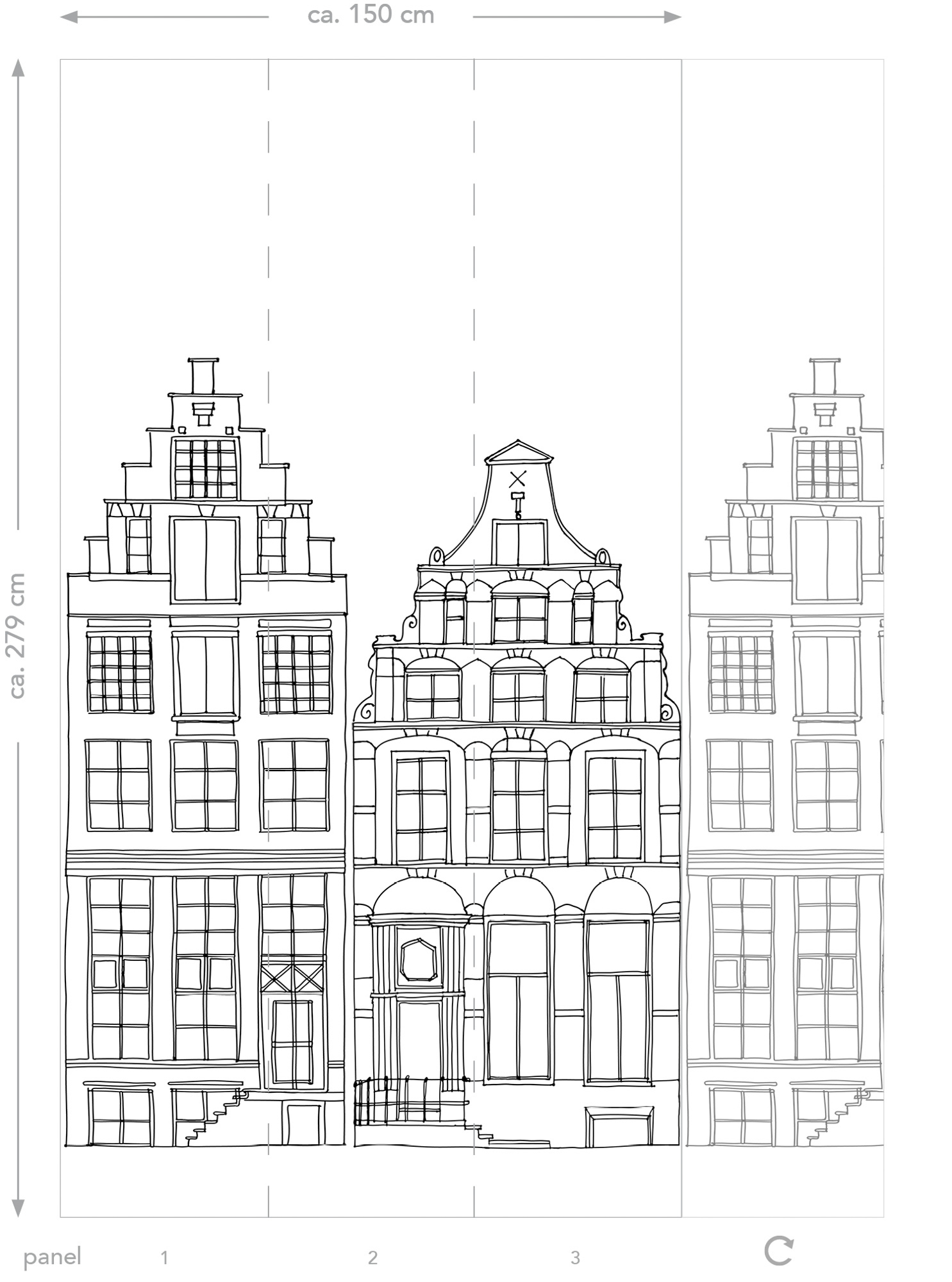 Wandbild Amsterdam Häuser schwarz weiß 150 x 279 cm 158834