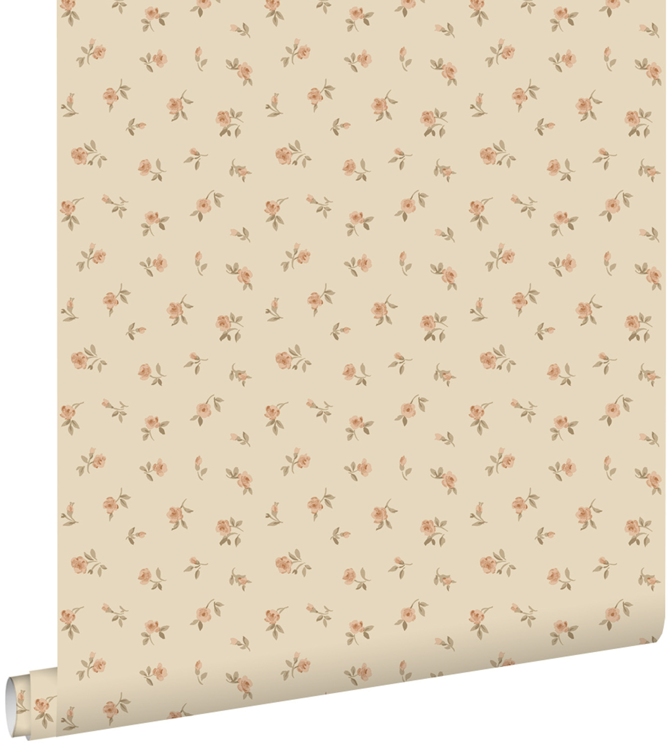 Landhausstil Blumenmuster Rosen Vliestapete gebrochen weiß
