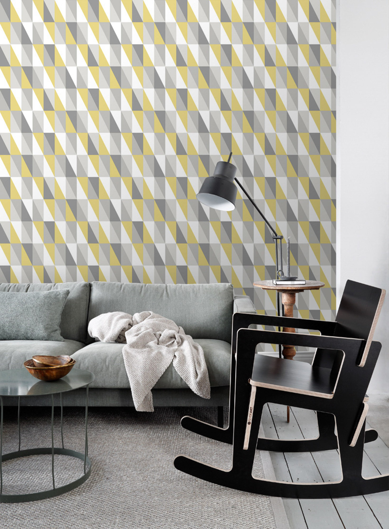 Dreieck Tapete Scandi senfgelb grau Vlies 138921