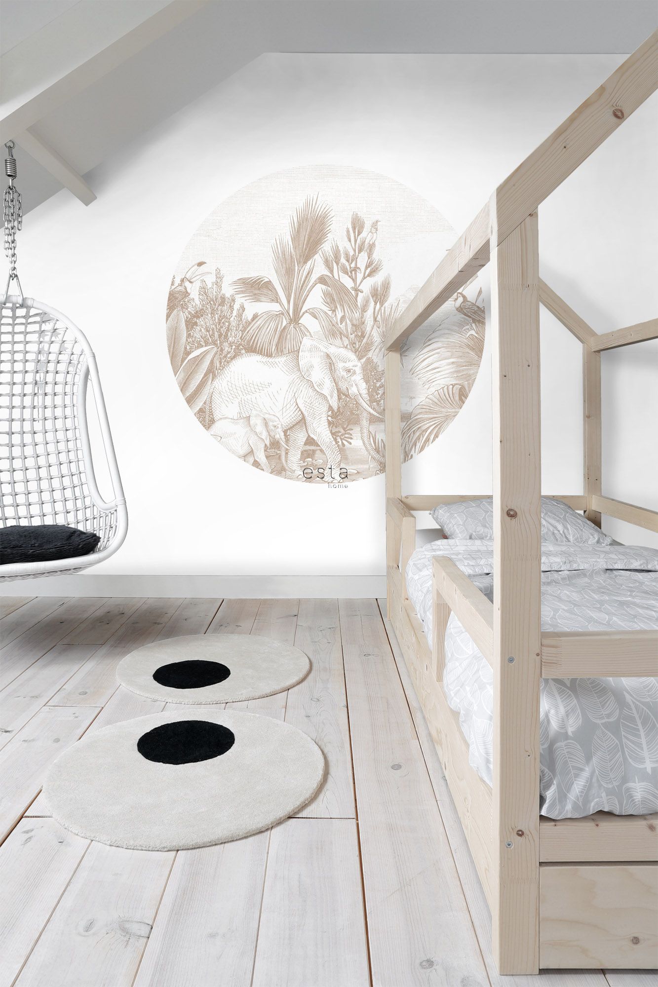 Wandbild Dschungel Elefanten rund beige 140 cm Vlies 159088