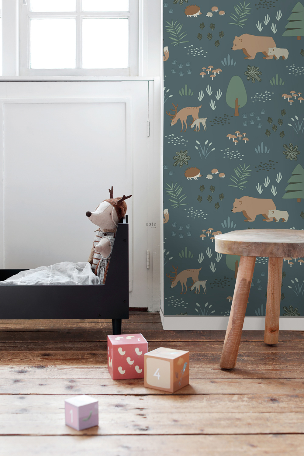 Tapete Waldtiere Vlies vintageblau 139248
