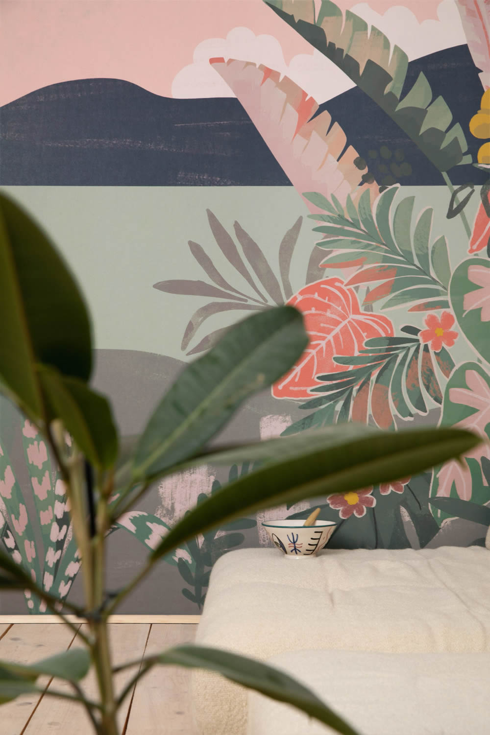 Leaves and flowers landscape murals pink colorful Young and free YNF103424803-36-YNF103424803