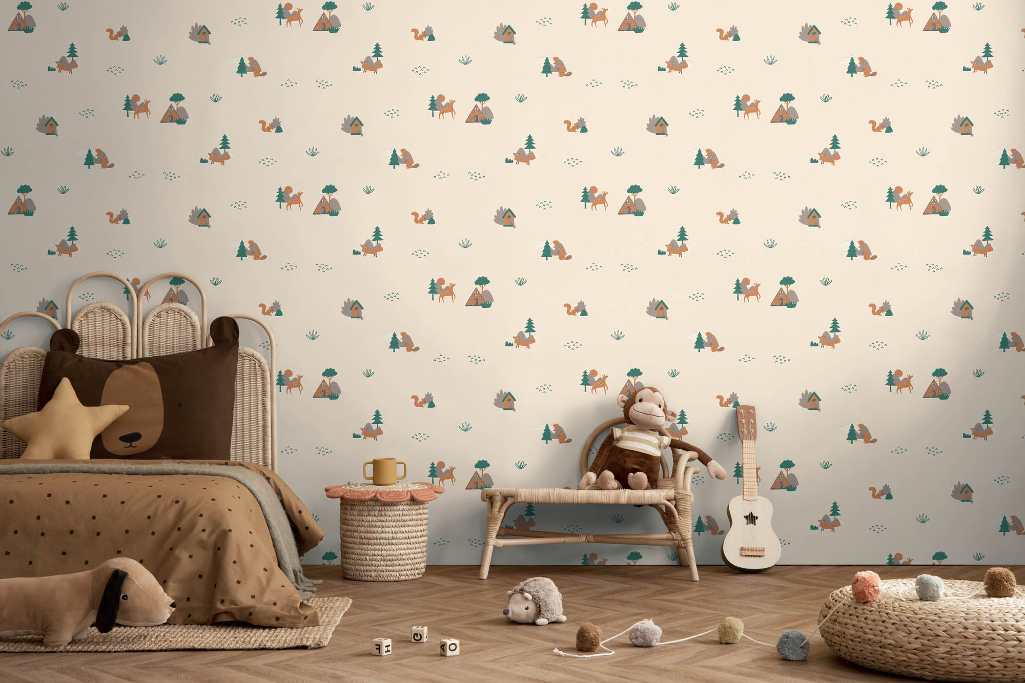 Tapete Waldtapete Waldtiere Fuchs Eichhörnchen creme 792581