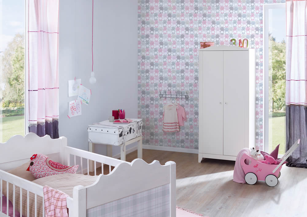 teddies pink, purple and gray non-woven wallpaper Little Love AS Creation 381292-8-381292.1M
