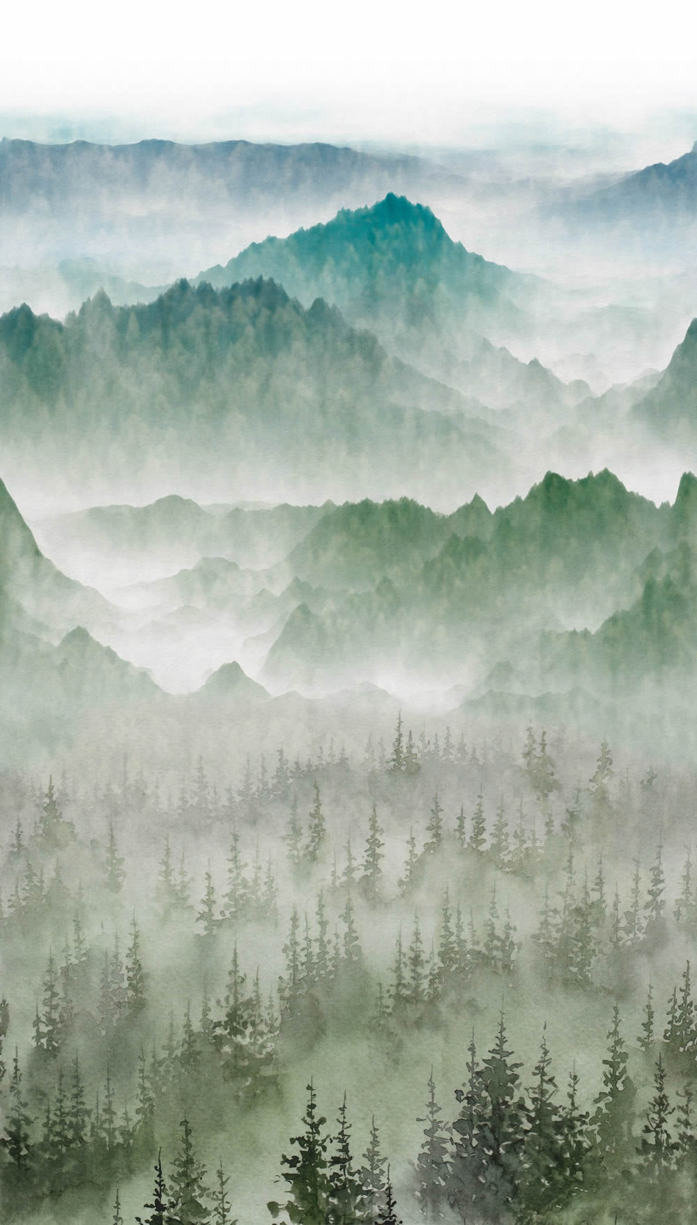 Wandbild 1,59 x 2,80 m Waldlandschaft Nadelwald grün A73601