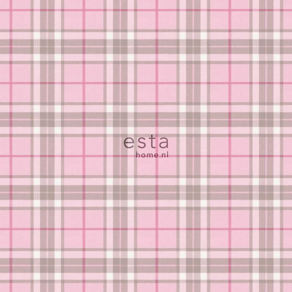 non-woven wallpaper pink check pattern girl