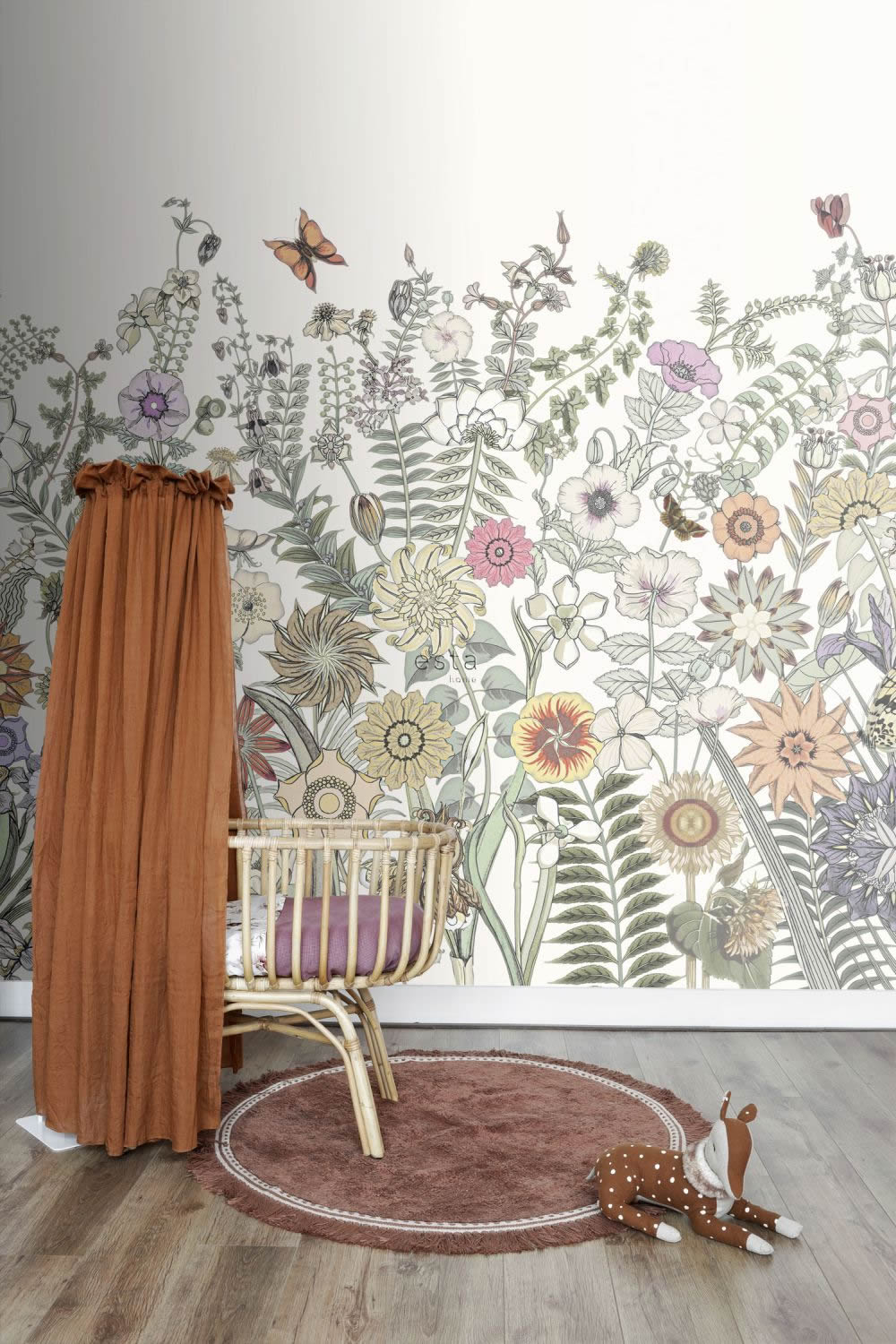 Wandbild Blumenwiese Schmetterlinge beige 250 x 279 cm 159107