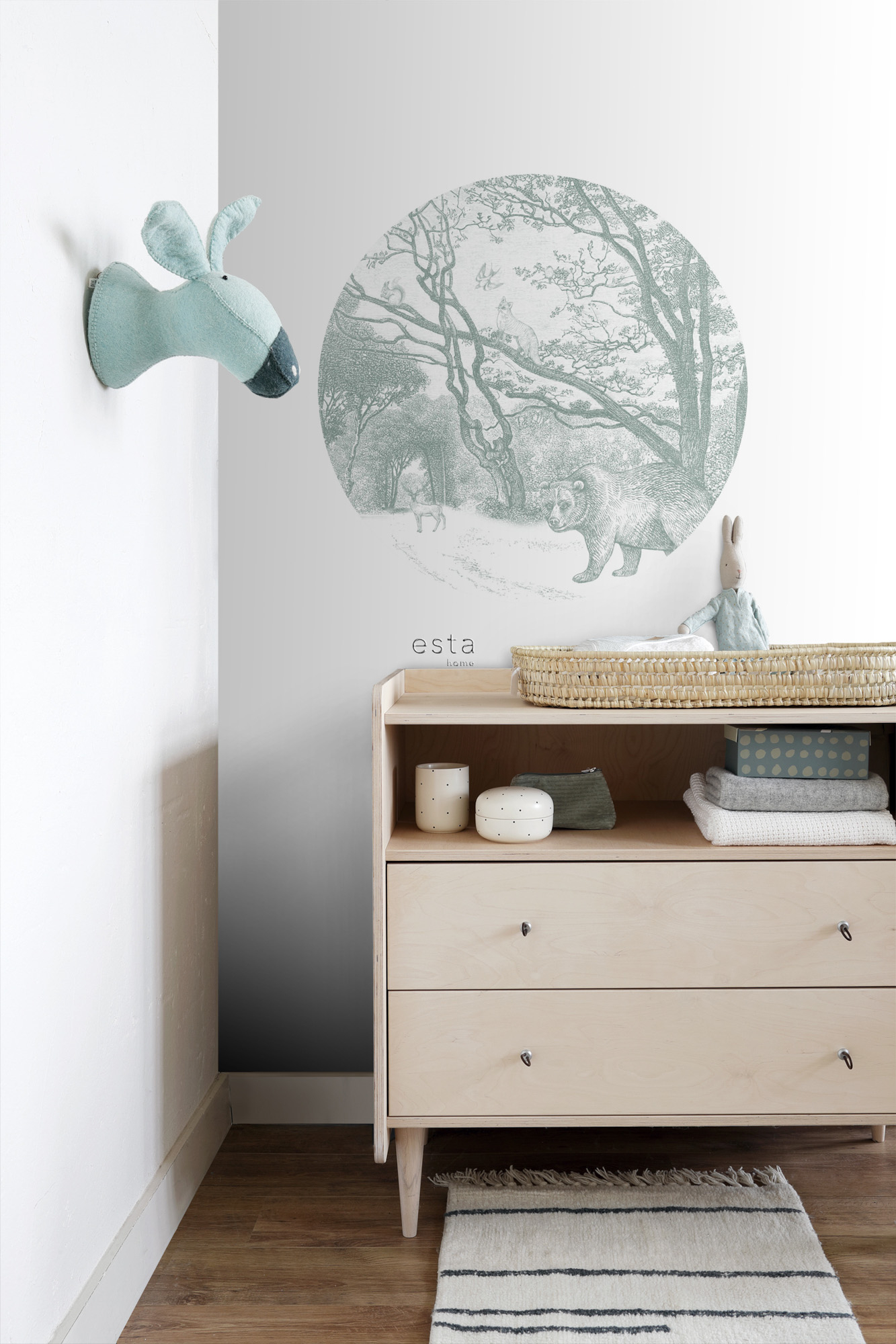 Waldtiere Wandbild rund grün 70 cm Vlies 159071