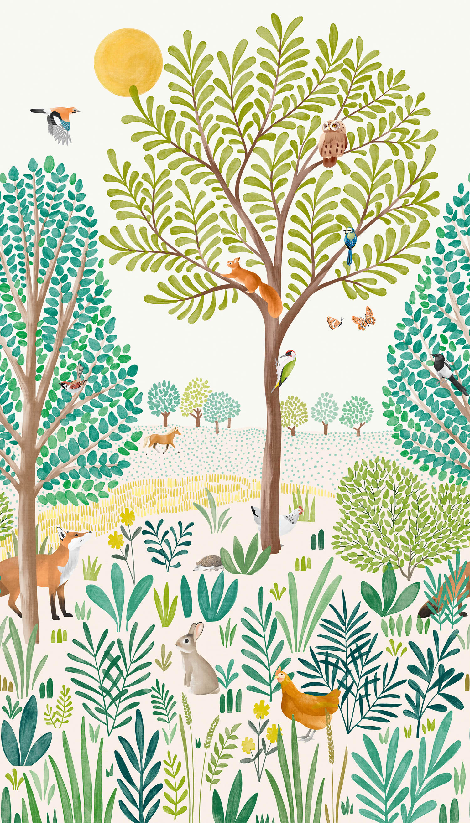 Wandbild 1,59 x 2,80 m Waldtiere Bäume LD6001