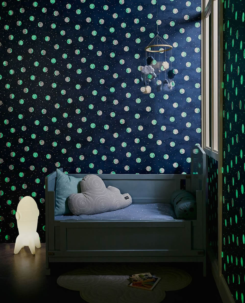 Moon Wallpaper Glow In The Dark Dark Blue-55-399032