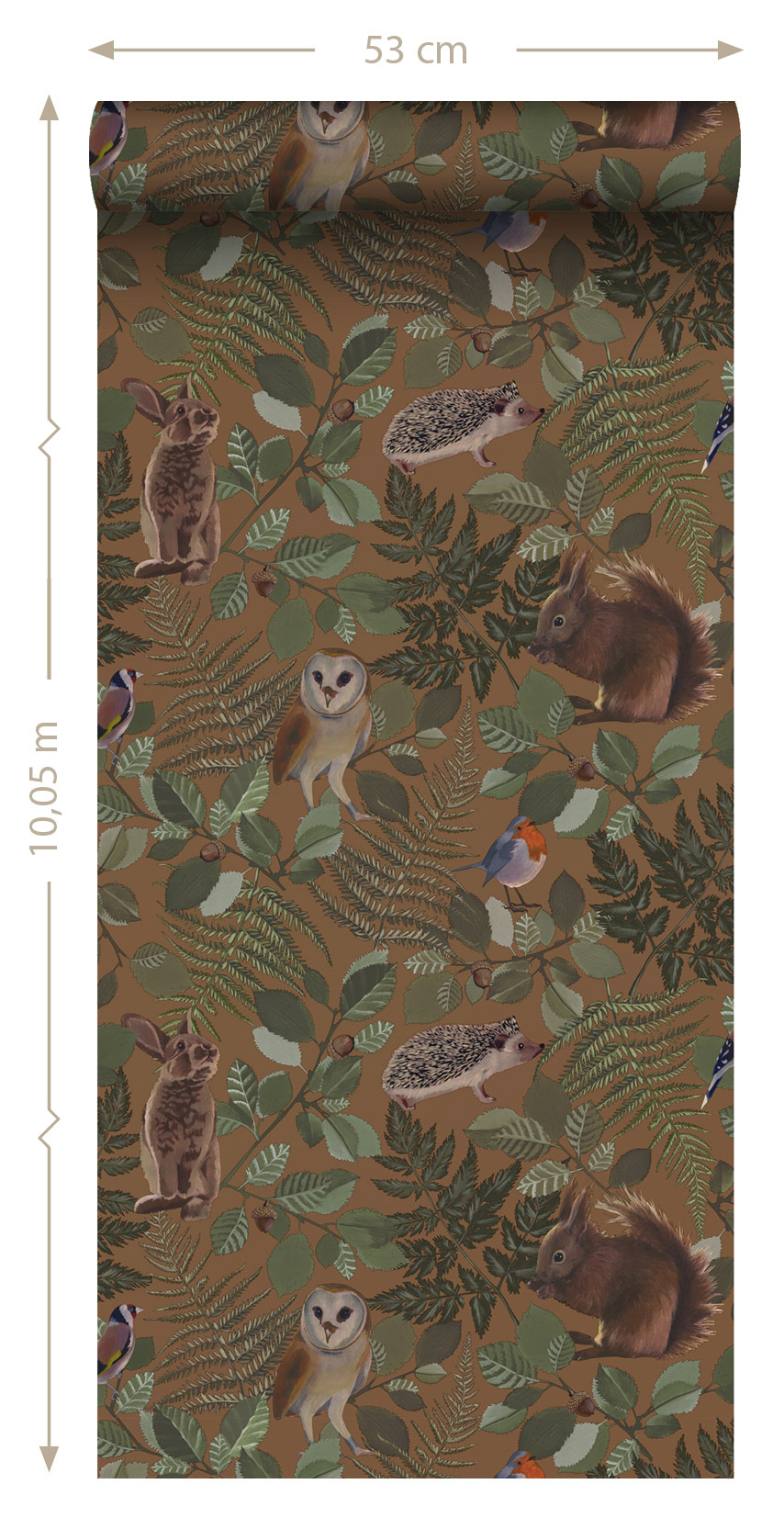 Waldtiere Tapete Blätter Vlies camel grün 139251