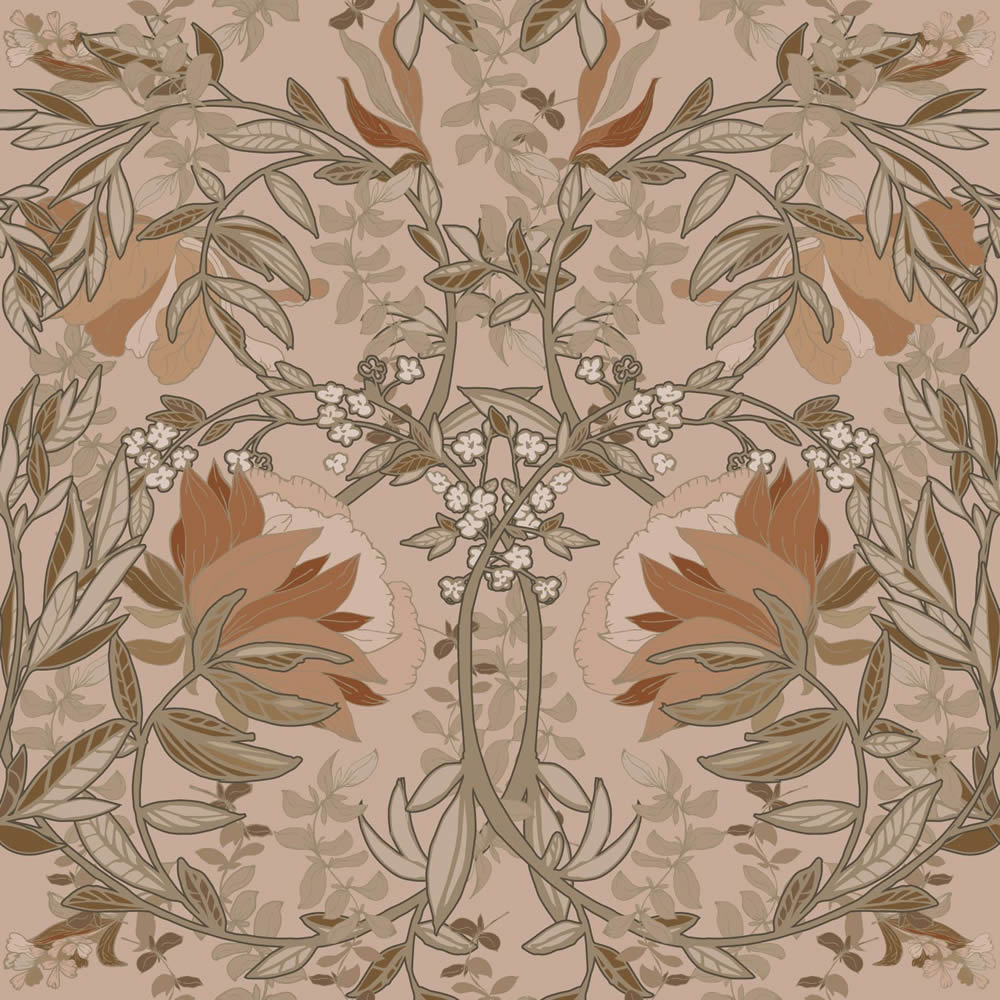 Jugendstil Blumentapete Blattranken Terrakotta Vlies 139460