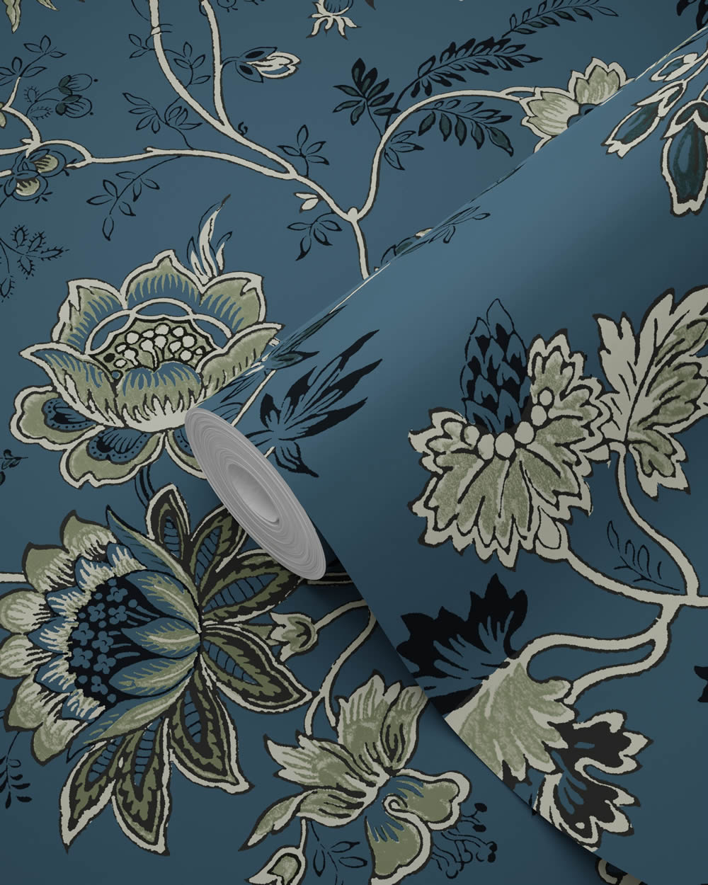 Tapete Vintage Blütenranken blau Vlies 139315