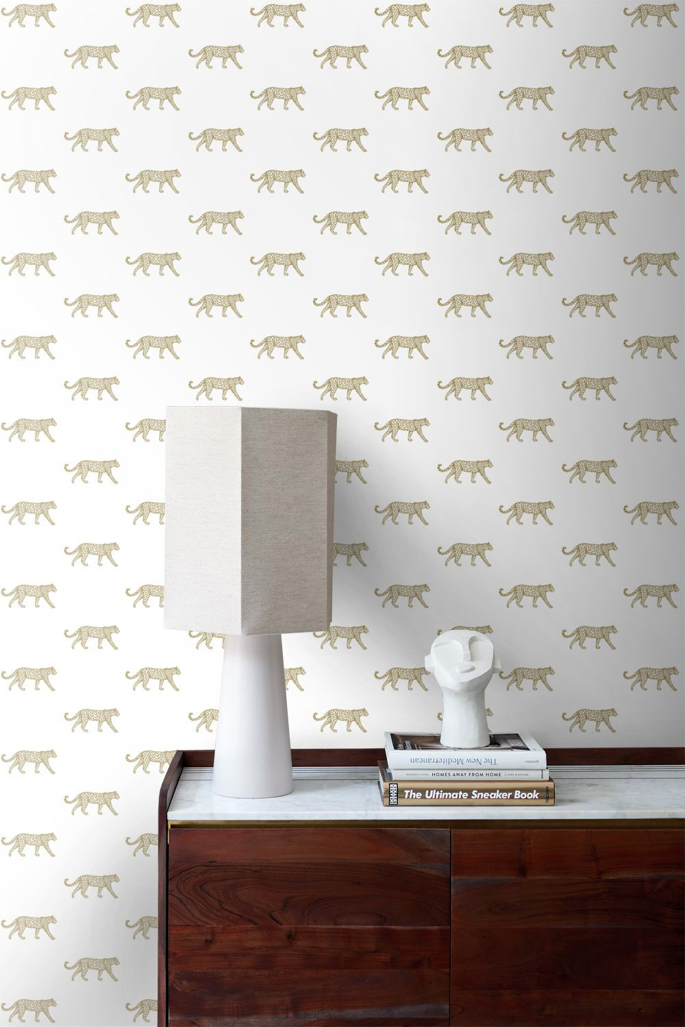 Tapete goldene Leoparden Tiere weiß Vlies 347685