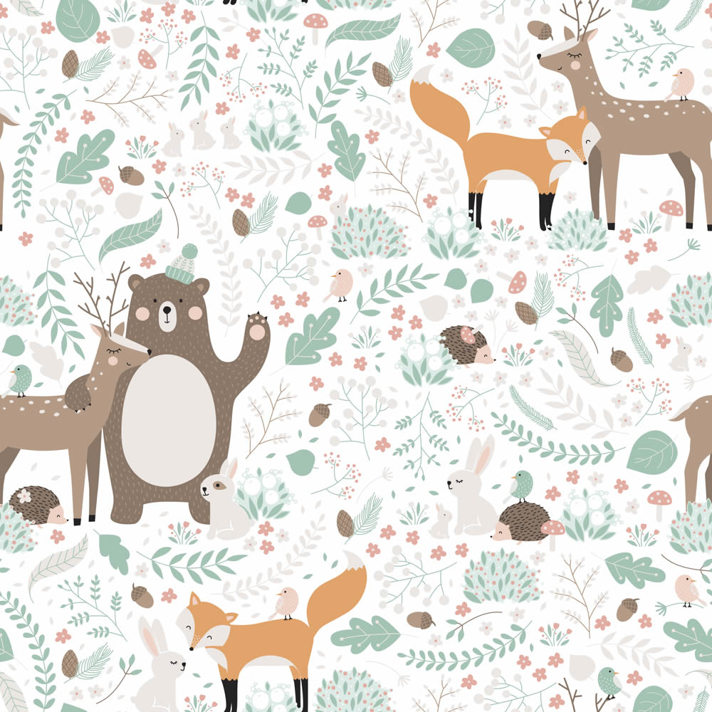 Blumen und Eichel Tapete weiß und bunt Kids Walls Marburg 45872