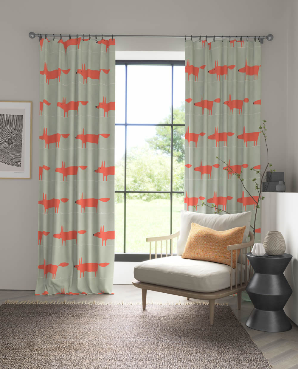 Stoff Fuchs Stoff Mr Fox Scandi Style hellblau orange NART121027