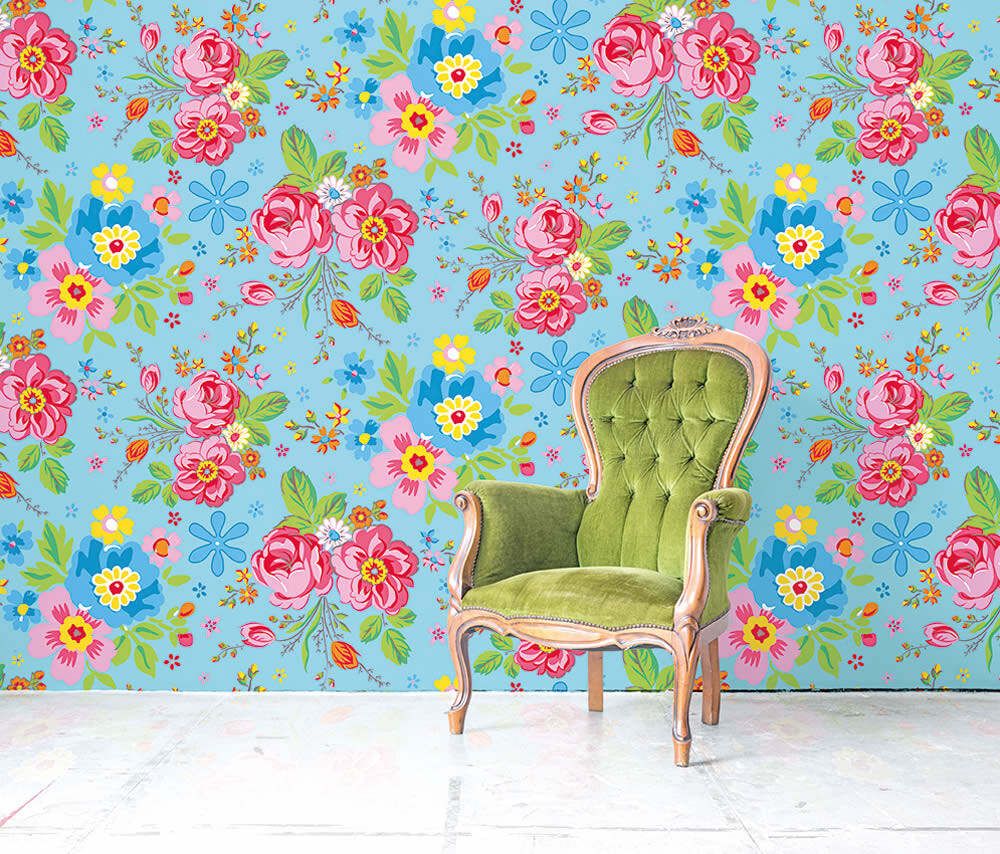Wandbild Grafische Blumen Aqua-Blau-65-TD4041
