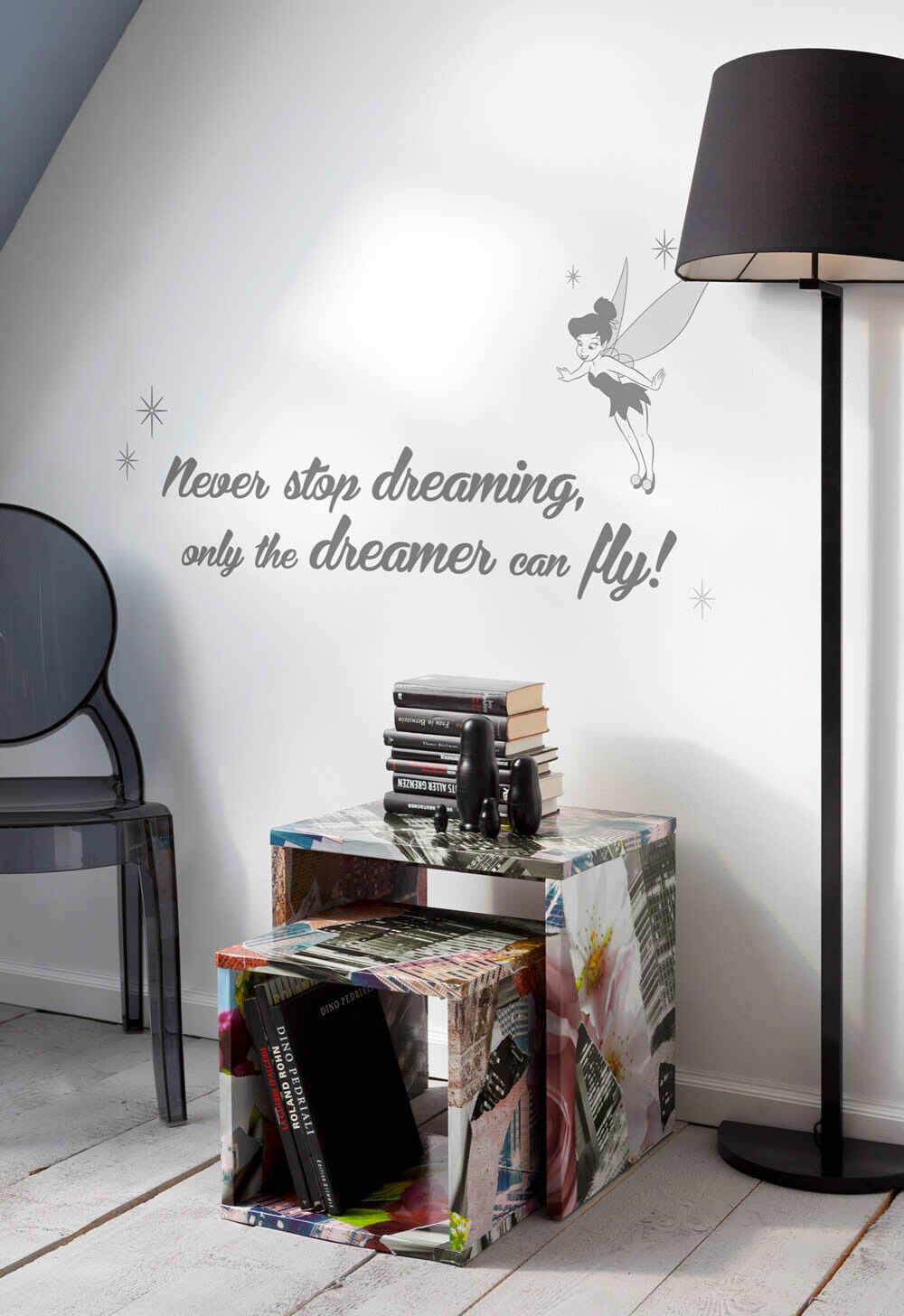 Wandsticker selbstklebend Tinkerbell Never Stop Dreaming Grau-58-14001