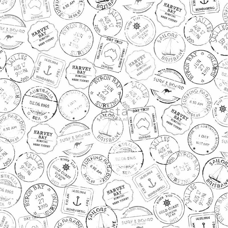 Surf Stempel Tapete schwarz weiß Vlies 138981