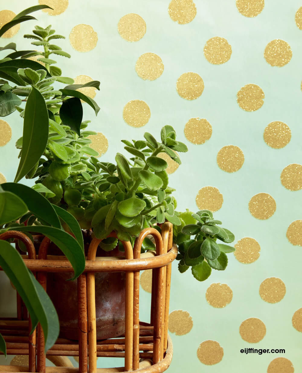 Hell-Grün Tapete Glitzer Punkte Gold-55-383591