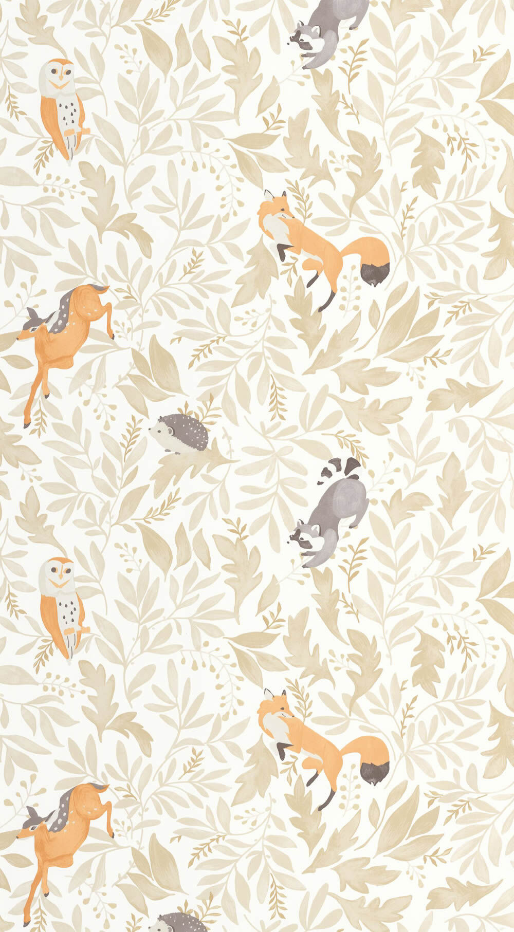 Forest wallpaper animals non-woven leaf pattern fairytale forest hedgehog and deer Les Minis Mondes Caselio MNM105741010