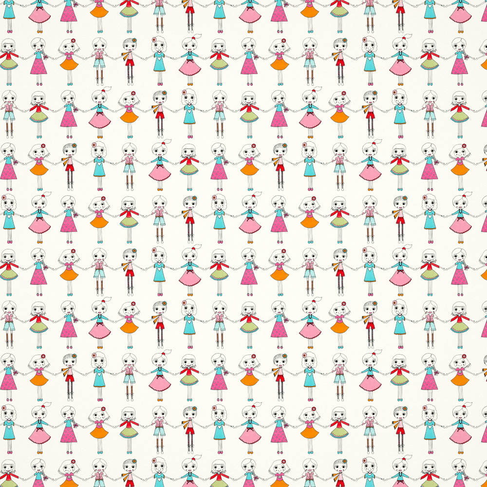 Tapete bunte Puppen Mädchen Kleider weiß HLTF112653