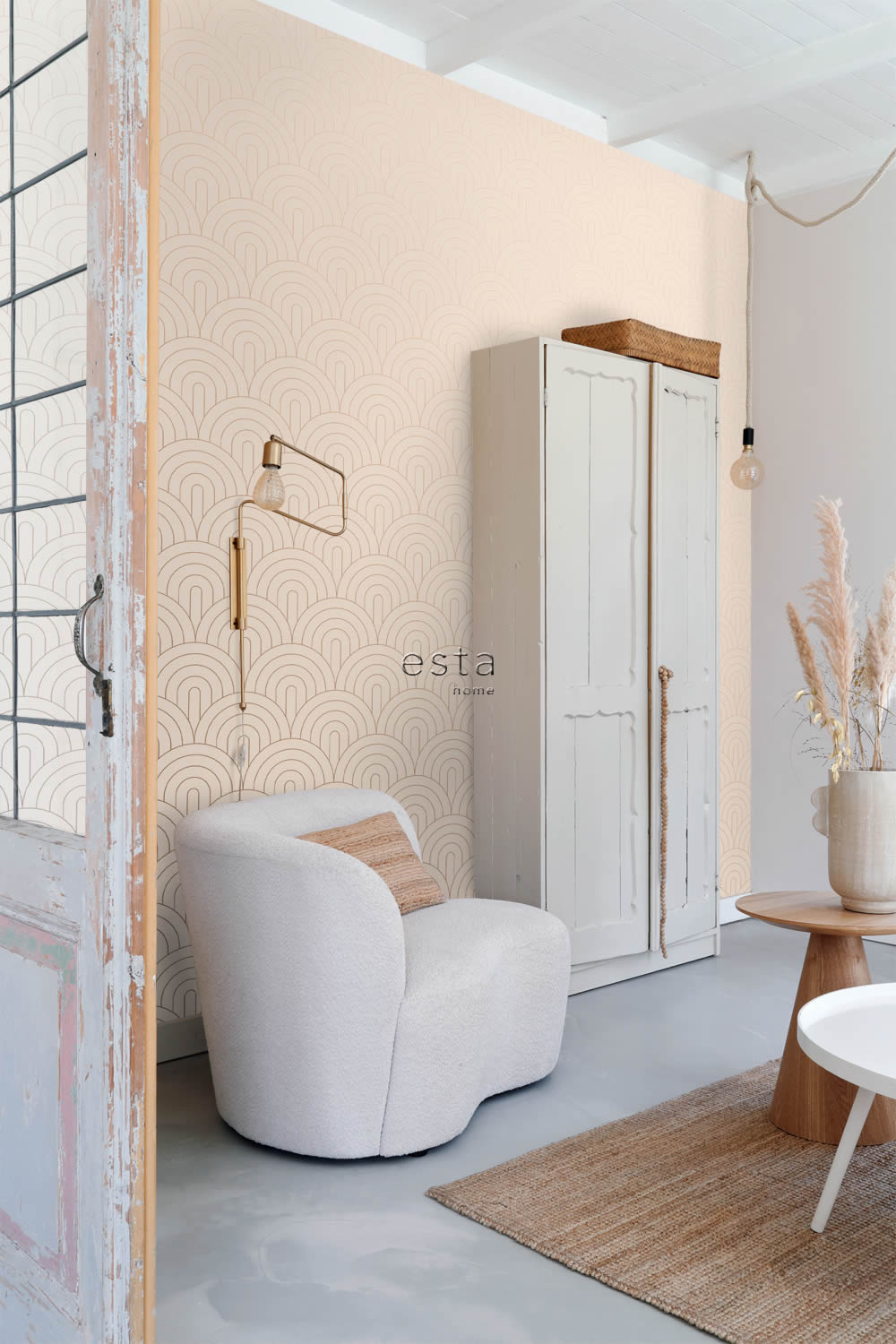 Tapete Grafische Boho Tapete Art Deco pfirsichrosa Vlies 139216