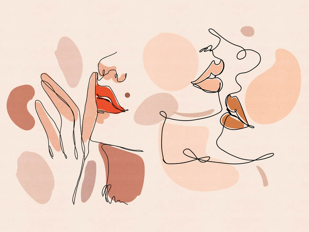 Wandbild 371 x 280 cm Frau Gesicht Lineart apricot rosa ML2601