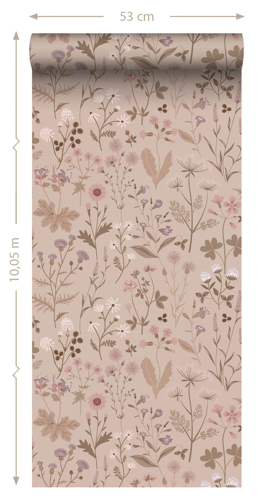 Wildflowers floral pattern wallpaper girls room dusty pink