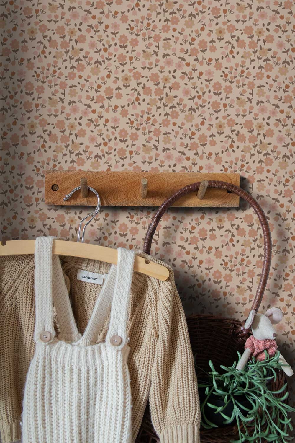 Scandi Blümchentapete Tulpen Streublümchen beige Naturtöne