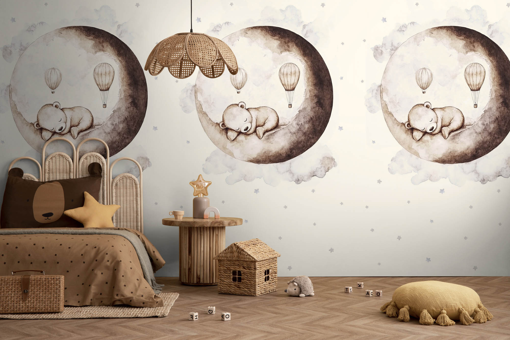 Wandbild schlafender Bär im Mond creme 159 x 280 cm 792885