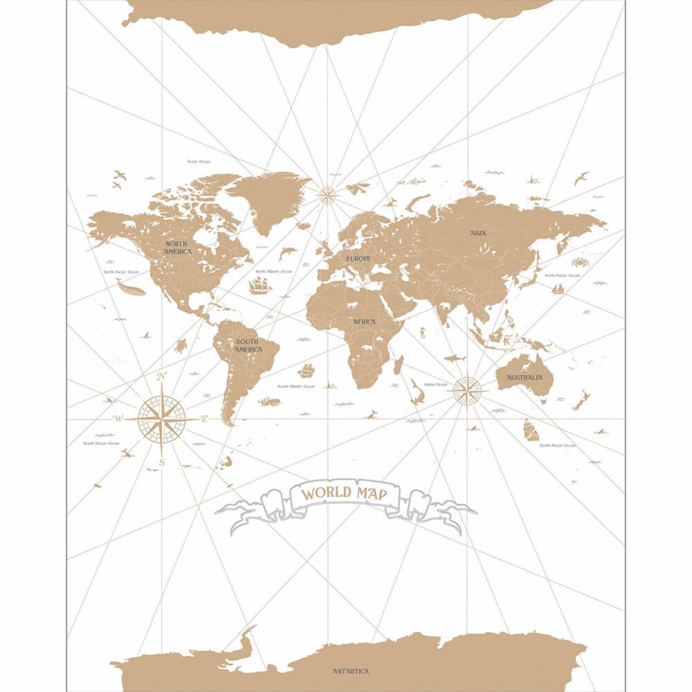 World map old nautical map murals white and cream Young and free NF103410102-36-YNF103410102