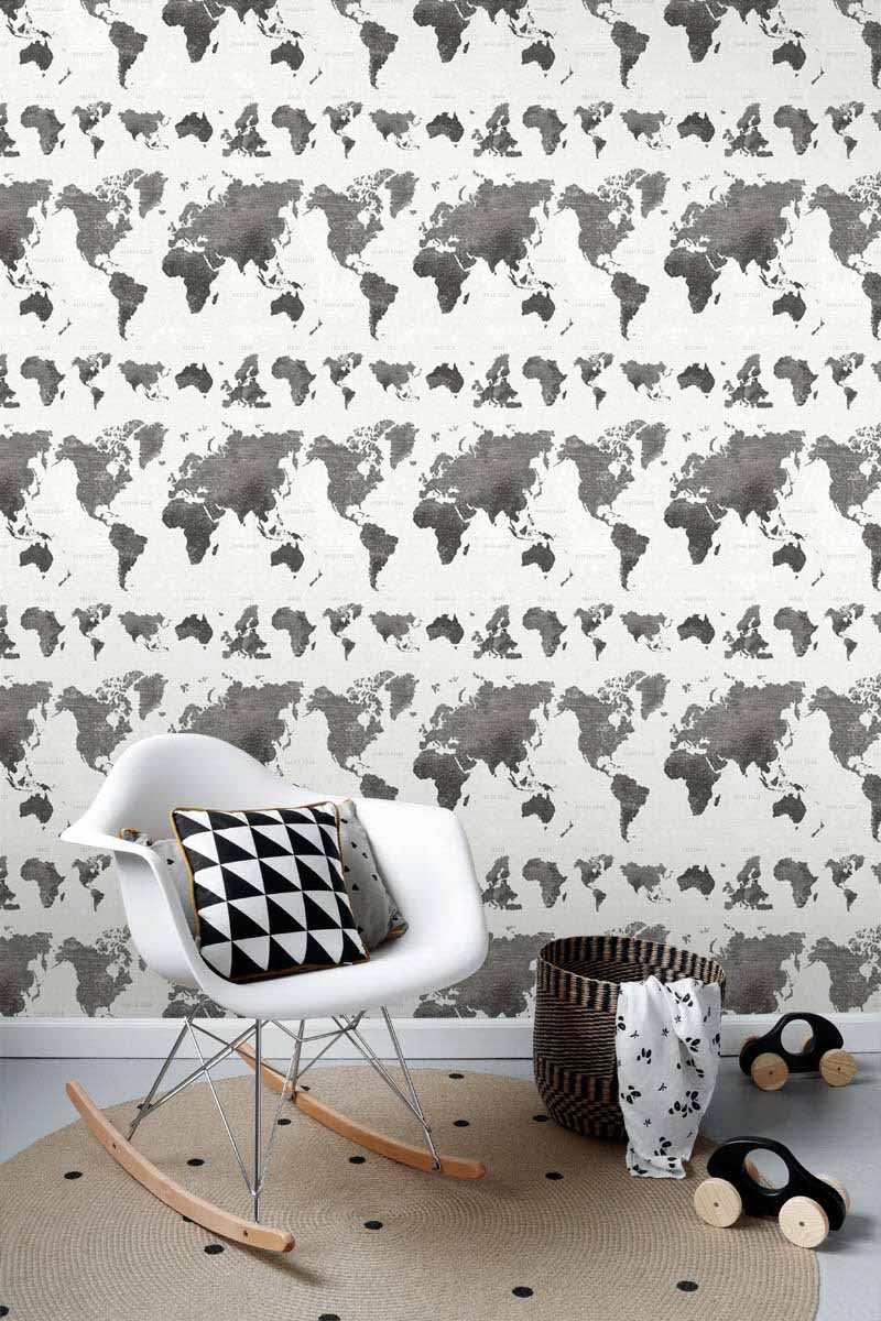 Tapete Weltkarten Vintage dunkelgrau Vlies 138973