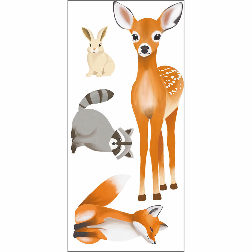 Wall stickers cute animals deer rabbit fox raccoon wall stickers Les Minis Mondes Caselio MNM105873020