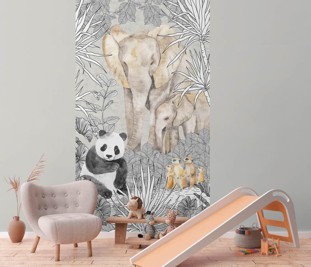 Wandbild Dschungel Vlies Wildtiere Panda glatt beige 770701-8-770701