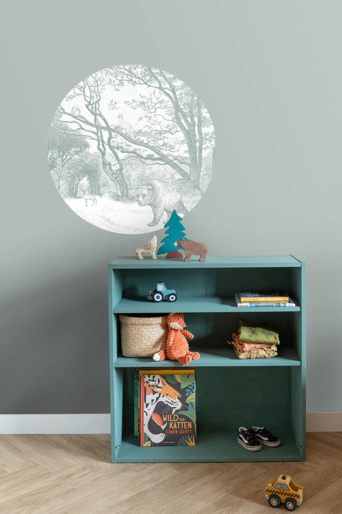 Waldtiere Wandbild rund grün 70 cm Vlies 159071