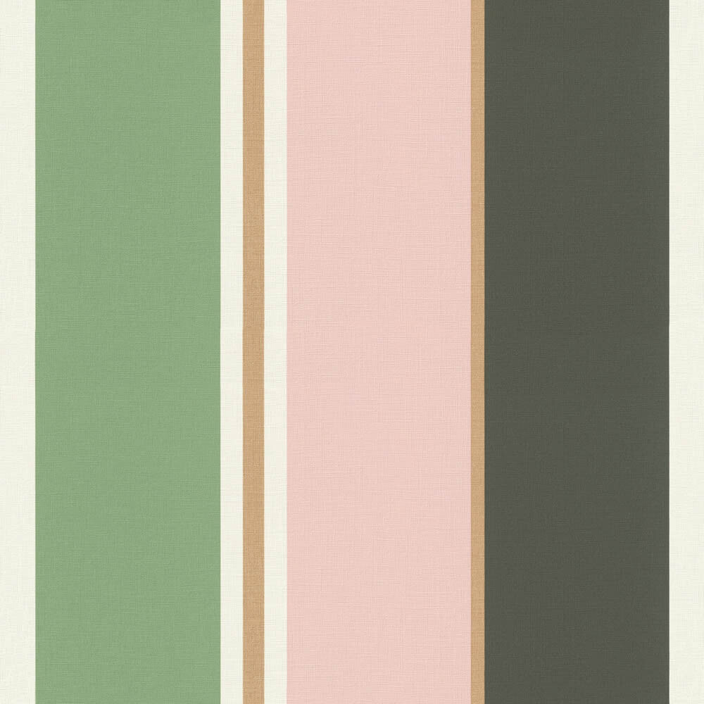 Pink and green wallpaper wide and narrow bars Club Botanique Rasch 539028