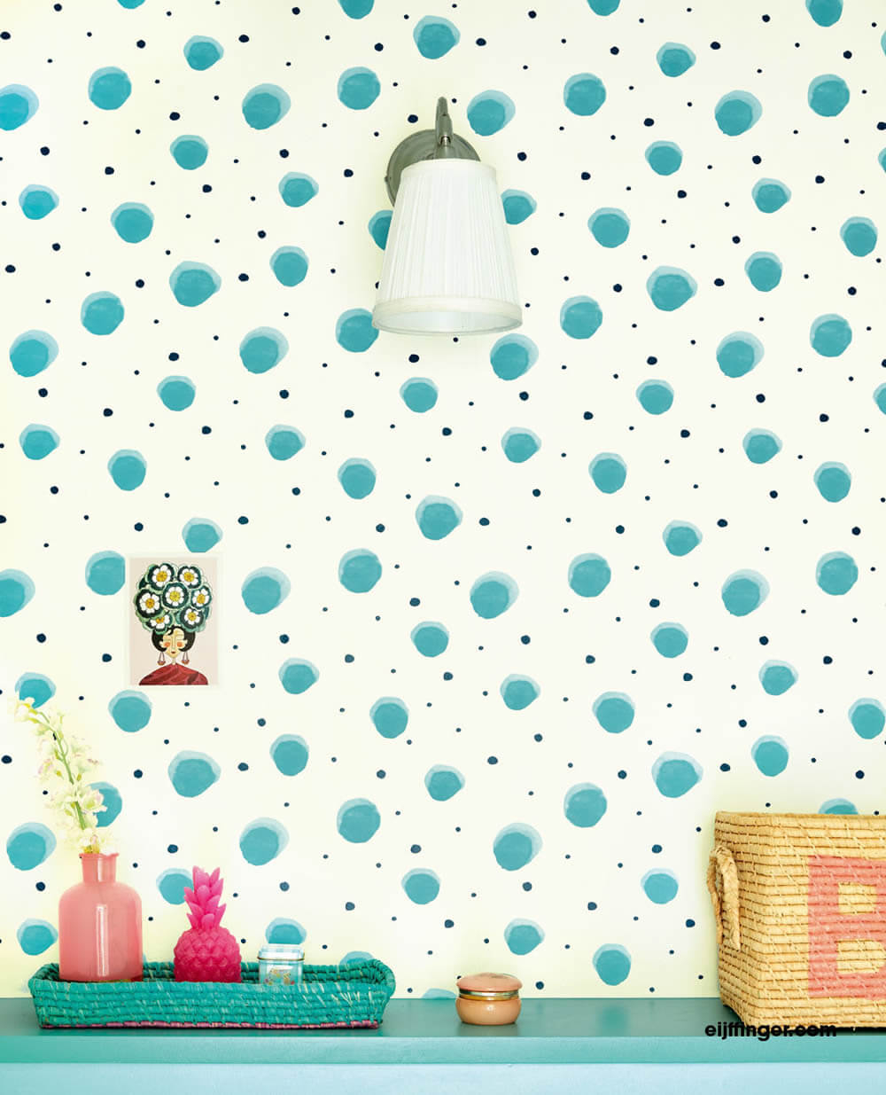 Non-woven wallpaper white dots blue wallpaper-55-383511